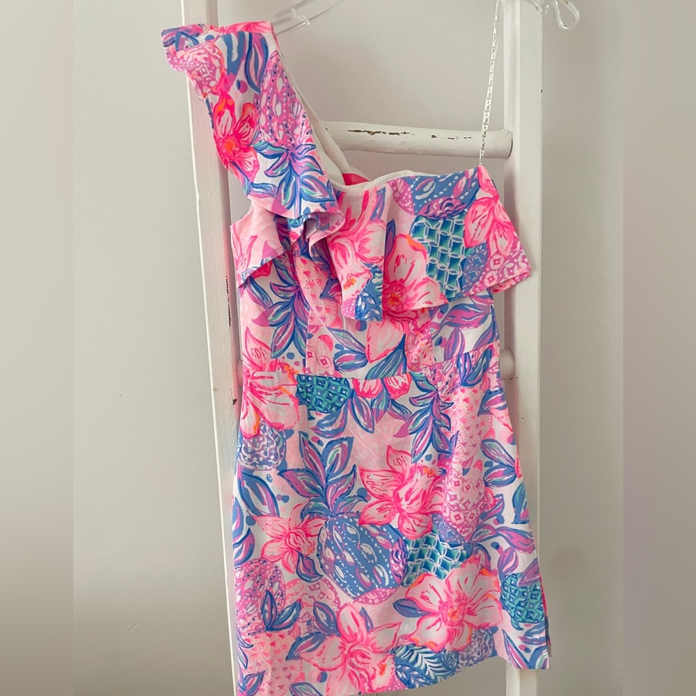 Lilly Pulitzer One Shoulder Dress - Pink and Blue Floral
